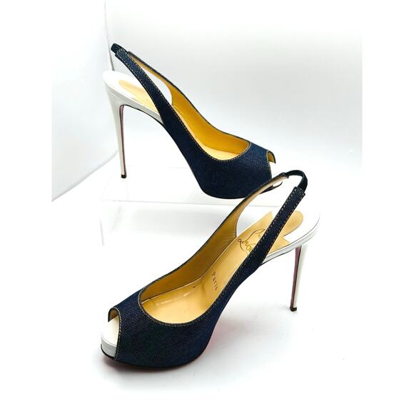 CHRISTIAN LOUBOUTIN Denim/Jazz Leather Peep toe Slingback Sandals size EU 35.5 - Picture 2 of 8